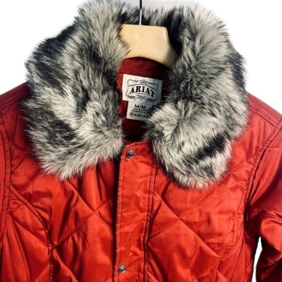Ariat | Quilted Faux Fur Collar Puffer Coat Red Size M | NWOT - Picture 4 of 11
